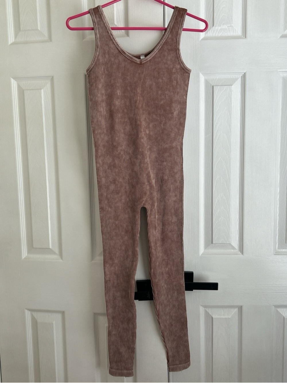 Ribbed Tank Jumpsuit in Acid Wash Brown